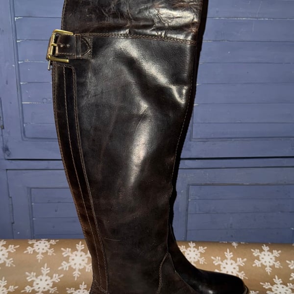 Hinge Over the Knee 20” Equestrian Riding Boots Dark Brown Size 6