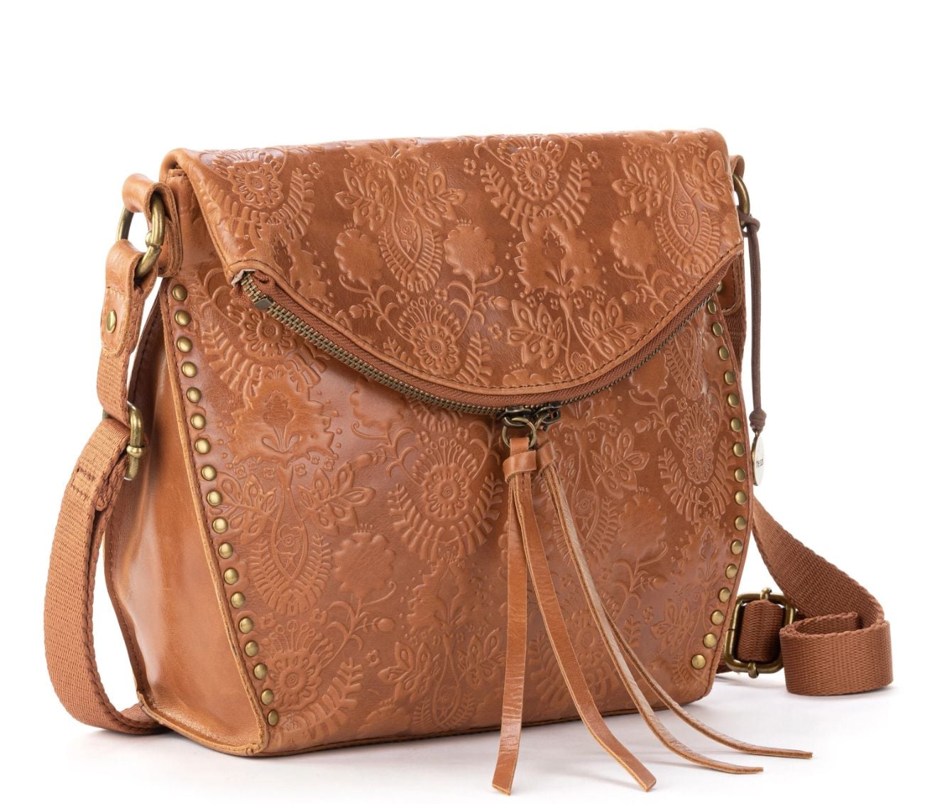The Sak Silverlake Flap Crossbody Leather Tobacco Floral Embossed Bag 2