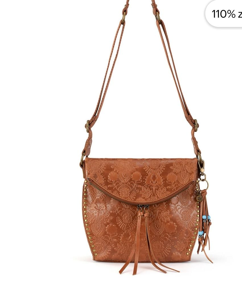 The Sak Silverlake Flap Crossbody Leather Tobacco Floral Embossed Bag 3