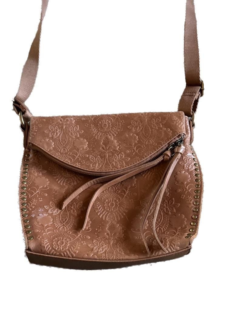 The Sak Silverlake Flap Crossbody Leather Tobacco Floral Embossed Bag 5