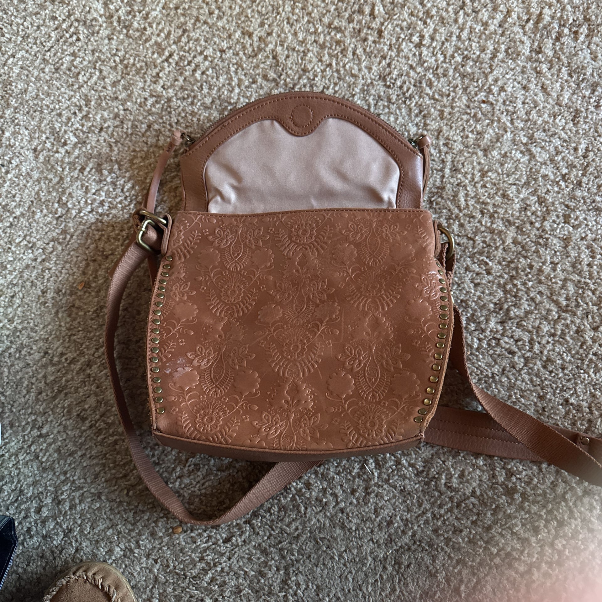 The Sak Silverlake Flap Crossbody Leather Tobacco Floral Embossed Bag 10