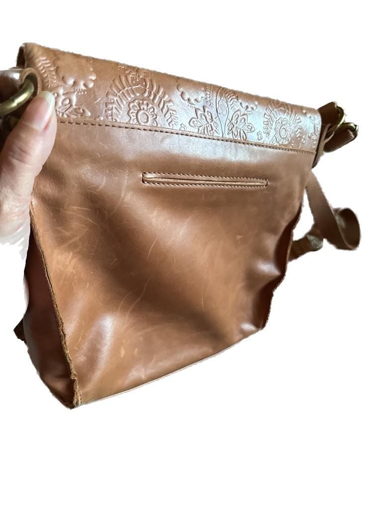 The Sak Silverlake Flap Crossbody Leather Tobacco Floral Embossed Bag 11