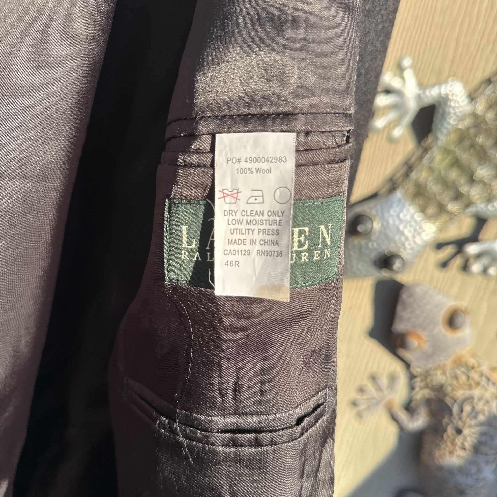Lauren Ralph Lauren Suit Jacket 46R Dark Gray 100% Wool 4
