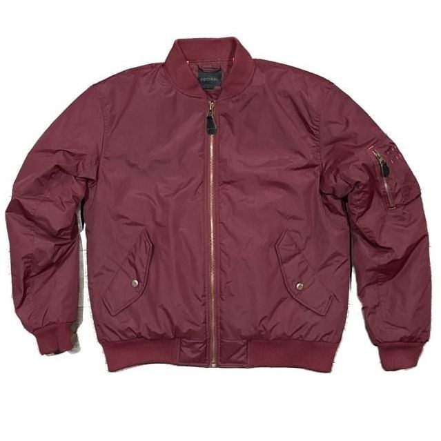Decibel maroon bomber jacket. gold zipper and orange inner... 2