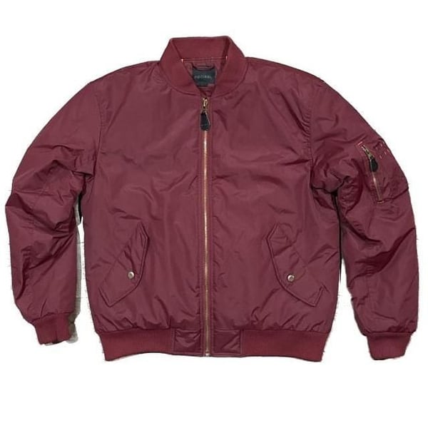 Decibel maroon bomber jacket. gold zipper and orange inner...