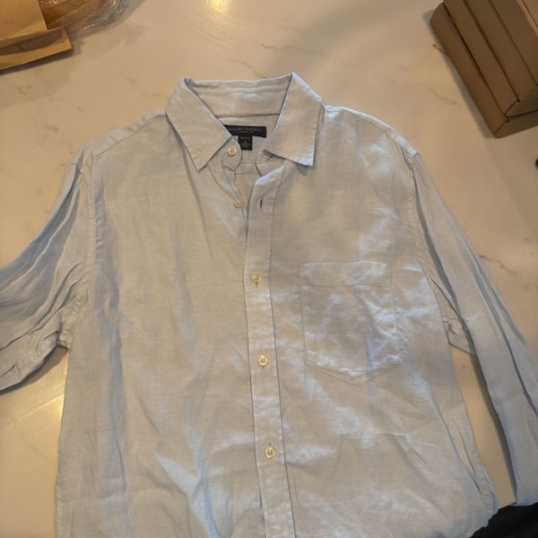 Banana Republic White Linen Cotton Blend Shirt L Button Down Long Sleeve Casual