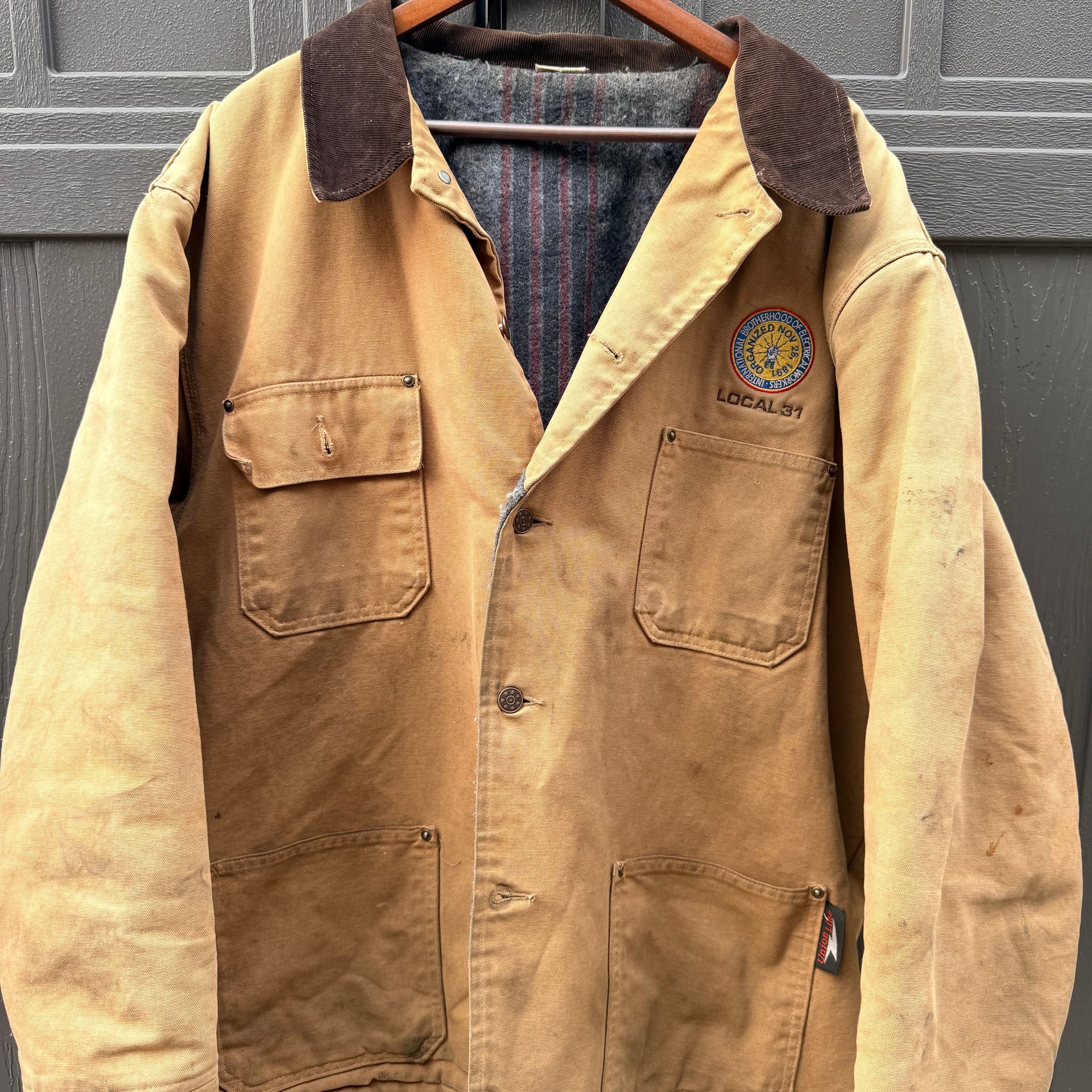 Vintage Distressed Union Line Heavyweight Duck Blanket Lined Chore Jacket 1