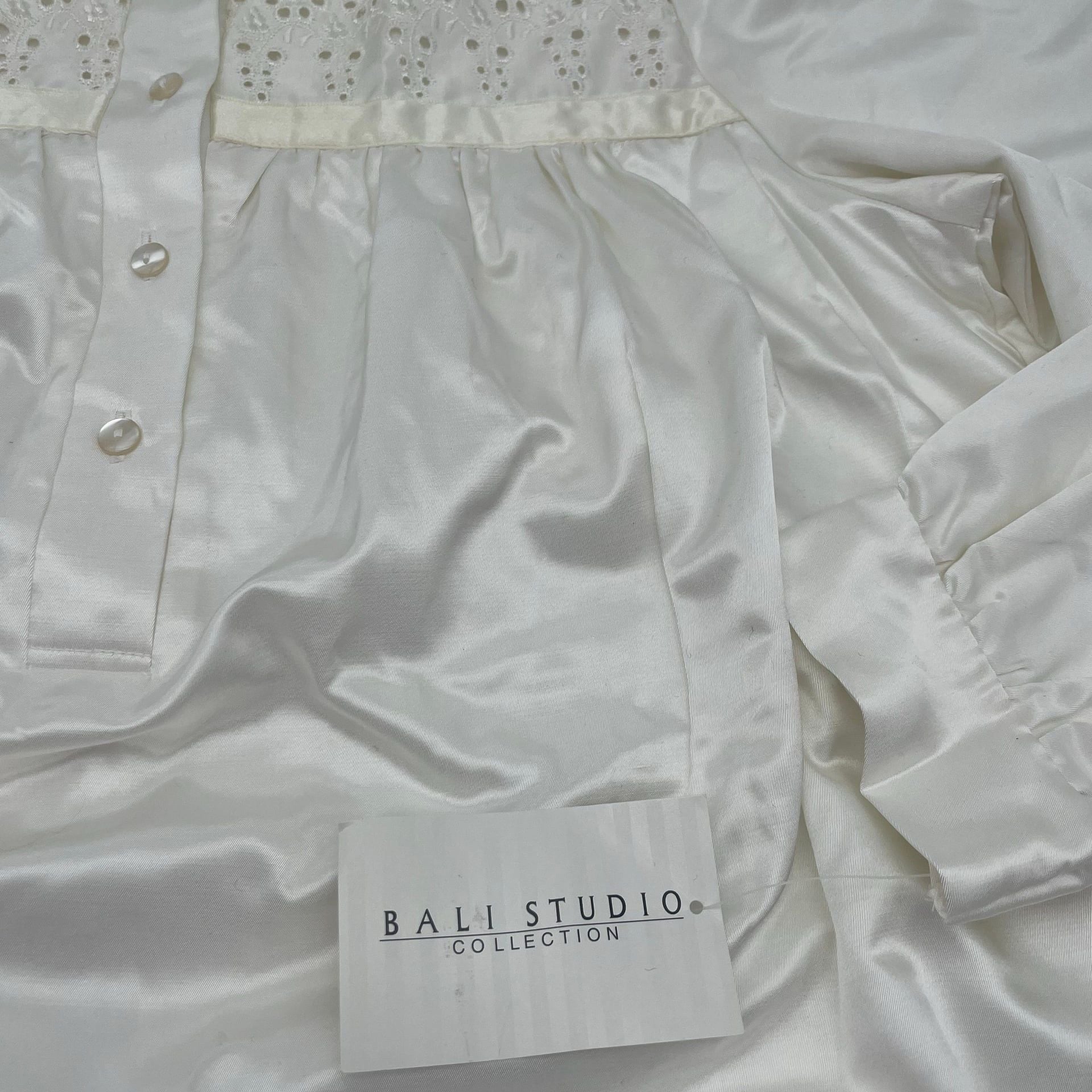 Vintage Bali Studio Satin Lace Night Gown Off White Medium 7