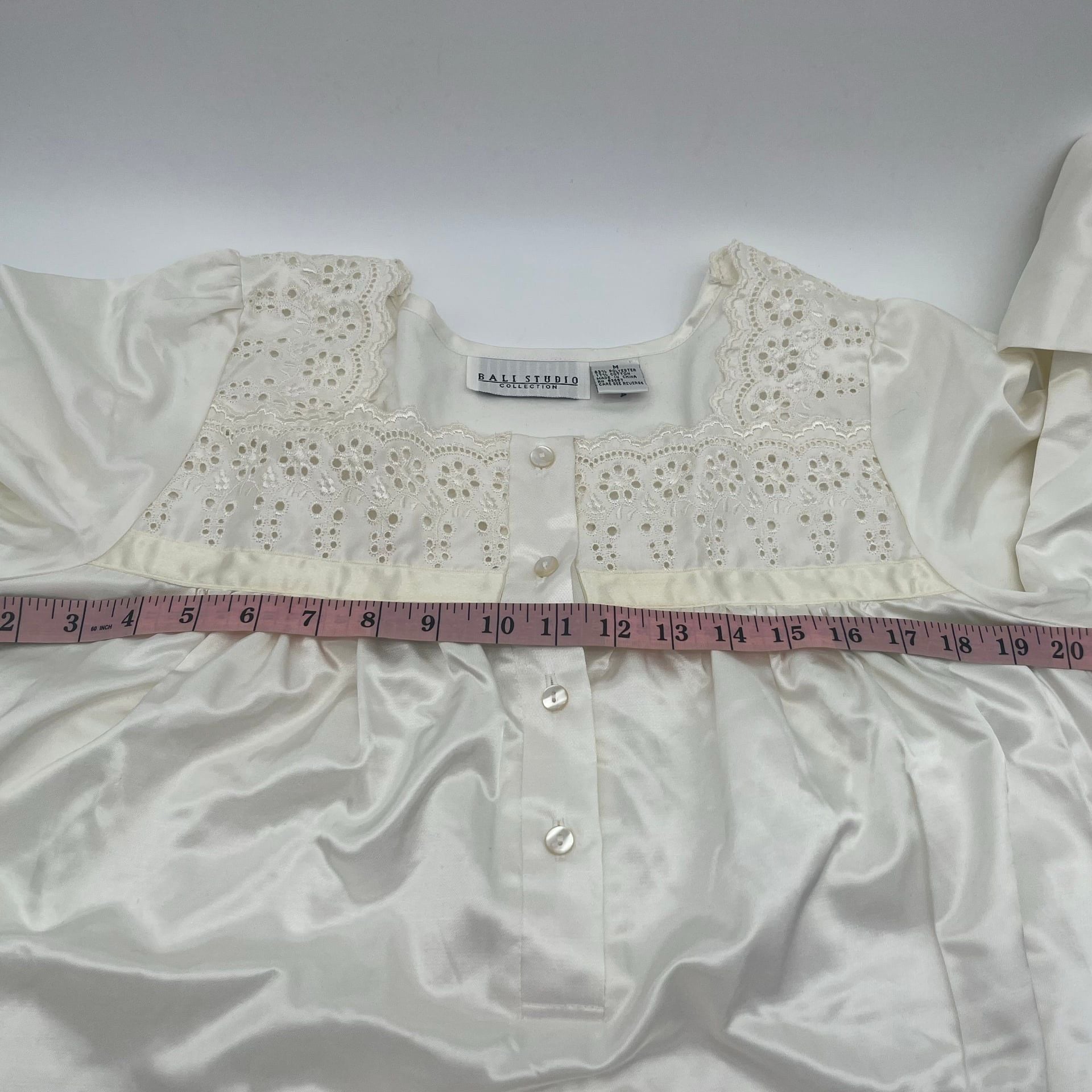 Vintage Bali Studio Satin Lace Night Gown Off White Medium 8