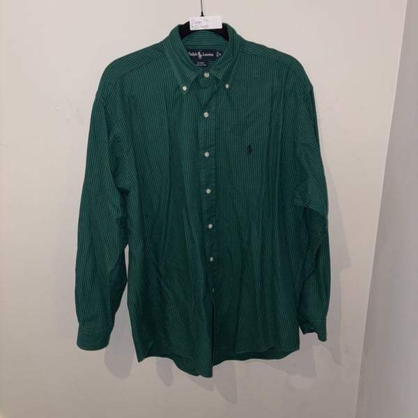 Vintage Ralph Lauren Classic Fit Fannel Long Sleeves Button Green Plaid Men- M