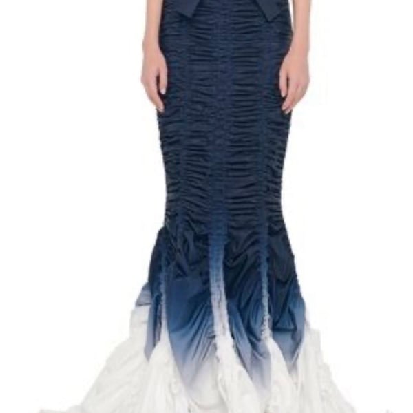 Norma kamali Navy and White Ombre parachute fishtail Skirt size XS