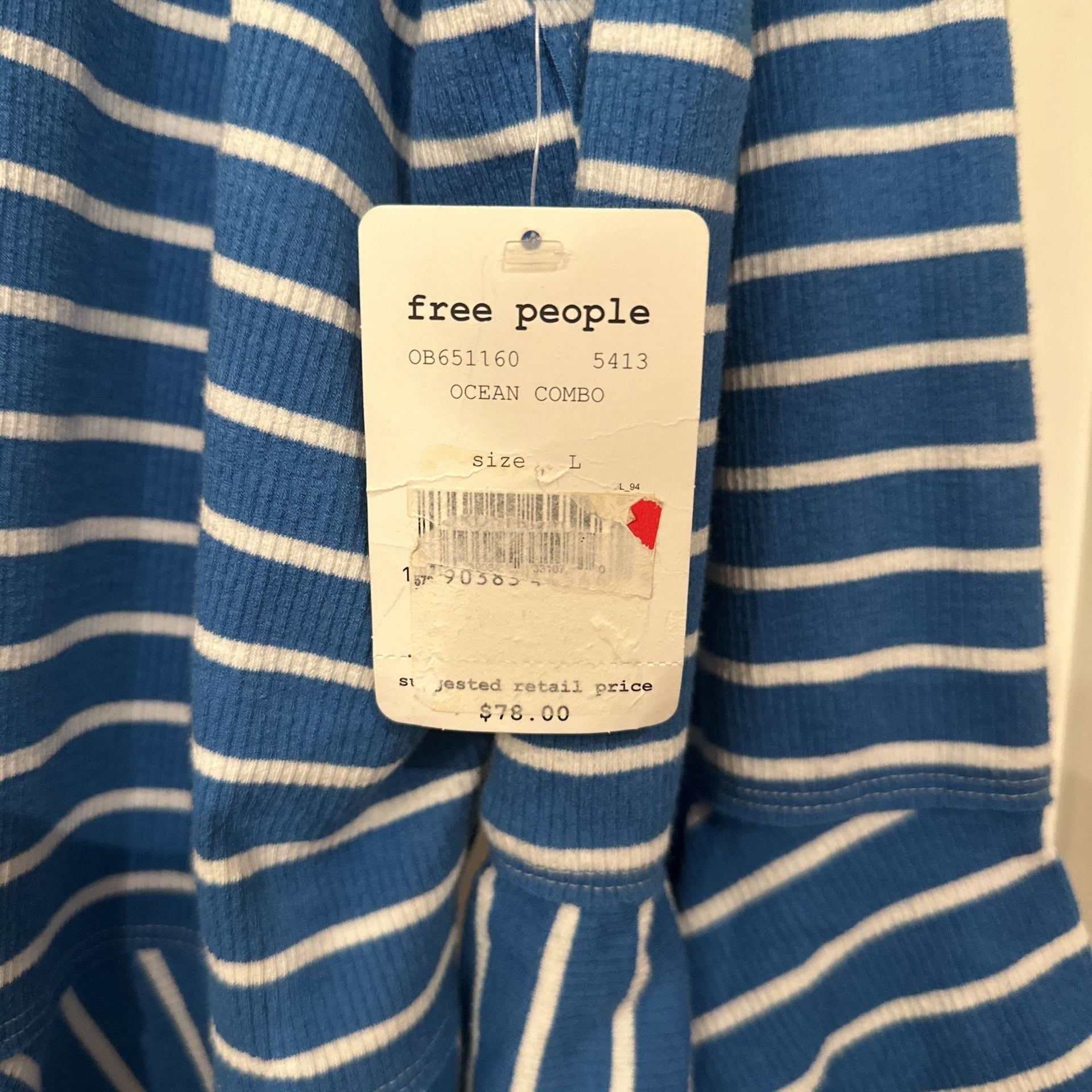 Free People We The Free Striped Sweater Ruffle Bell Sleeve Knit Top Blue White 3