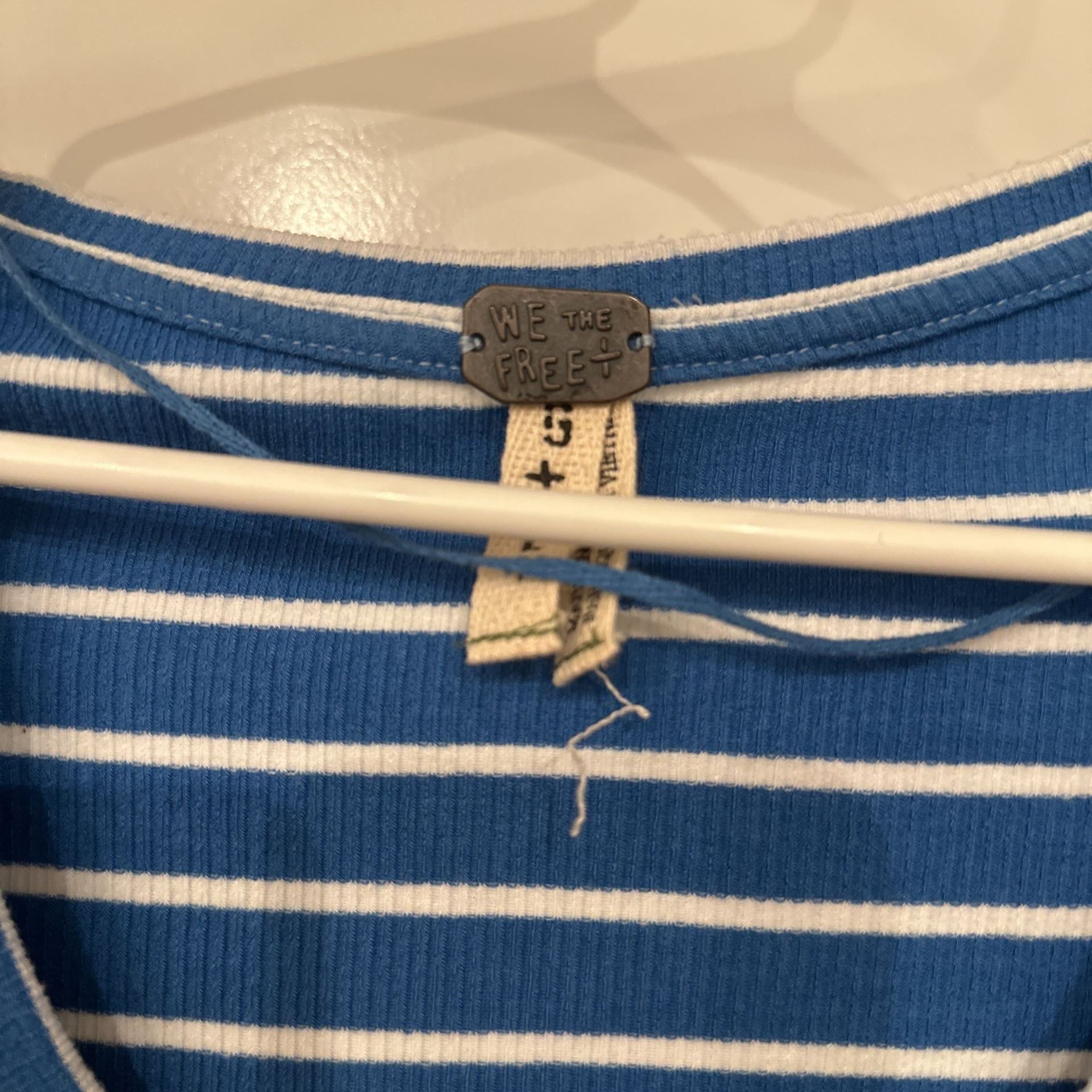 Free People We The Free Striped Sweater Ruffle Bell Sleeve Knit Top Blue White 4