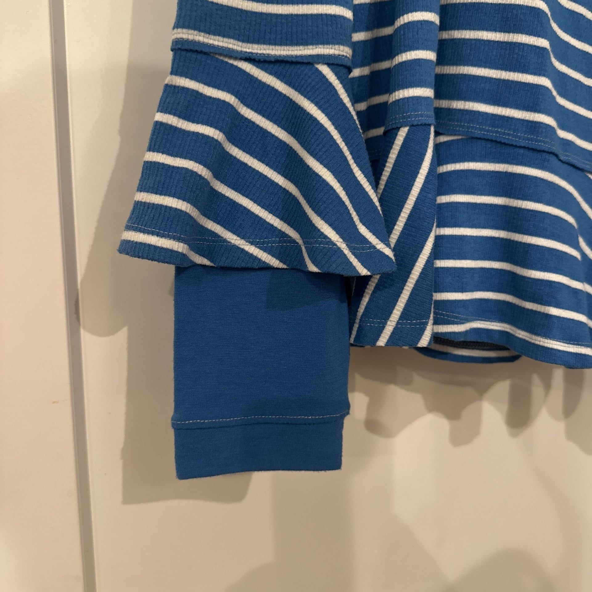Free People We The Free Striped Sweater Ruffle Bell Sleeve Knit Top Blue White 5