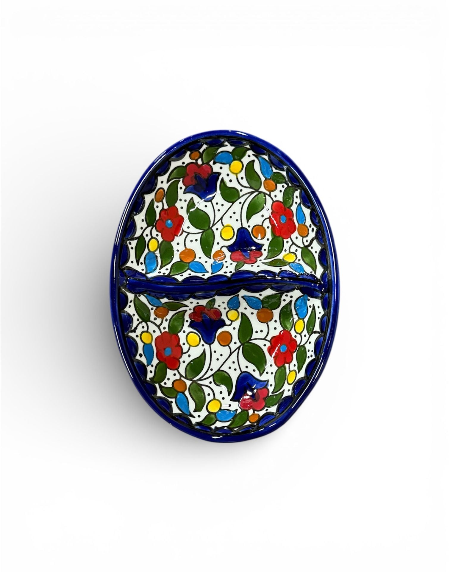Handmade Ceramic Two-Section Appetizer Plate, Oval, 20x14 cm – Aswaq 1