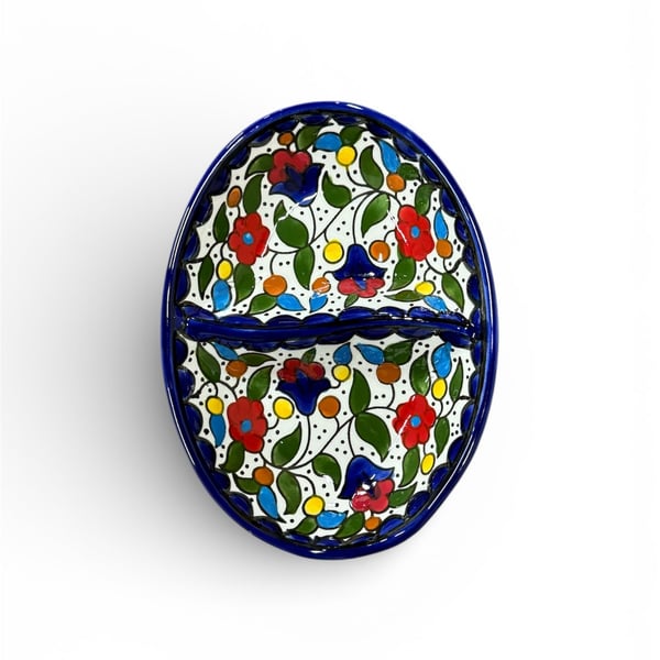 Handmade Ceramic Two-Section Appetizer Plate, Oval, 20x14 cm – Aswaq
