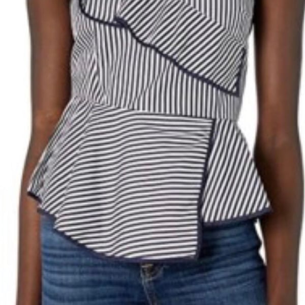 Parker Carly Striped Peplum Top in navy blue and white cotton size S