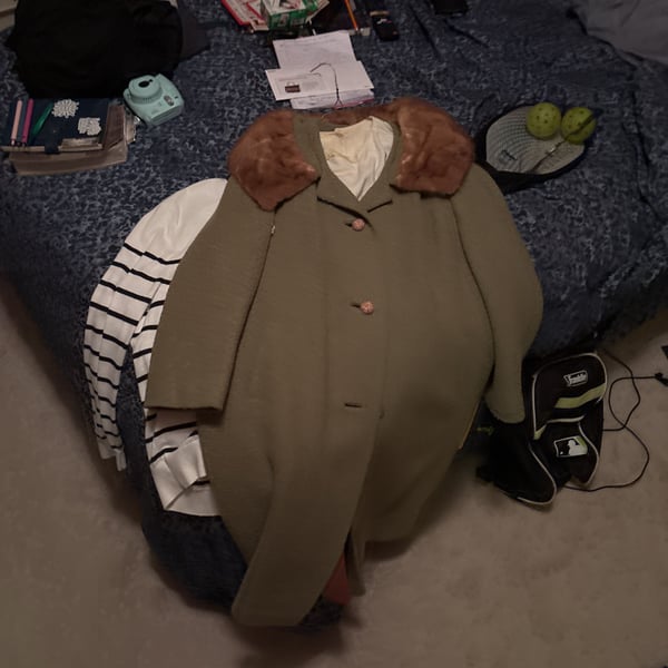 Vintage Stevens Forstmann Green Wool Coat with Mink Fur Collar