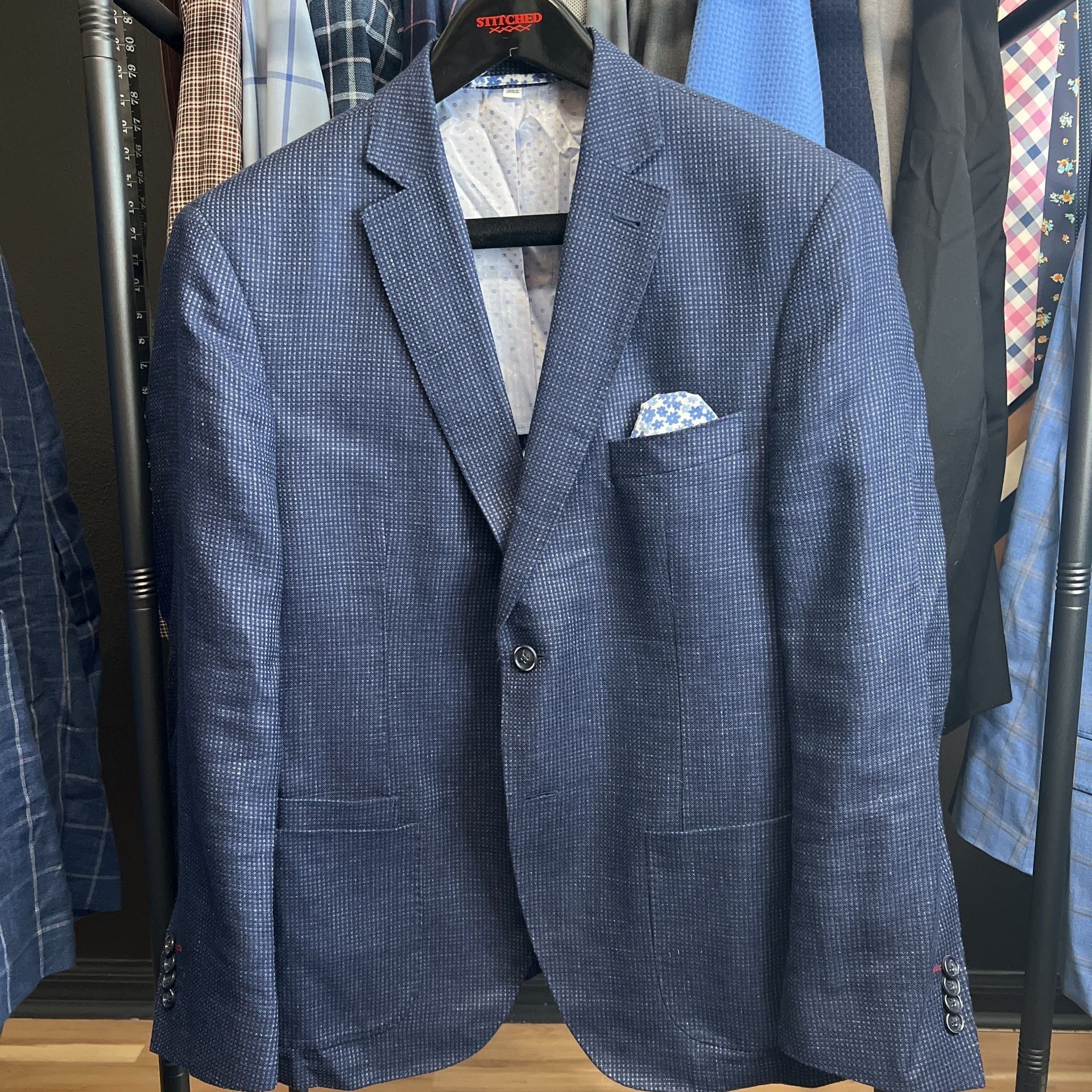 JKT New York Trent Sport Coat 42 Short Blue Wool Blend Two Button 1