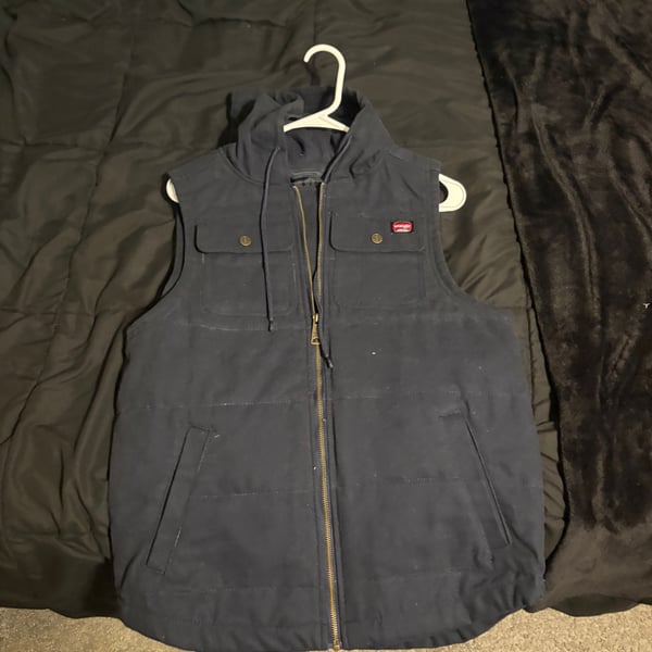 Wrangler Workwear Men's Quilted Lined Hooded Vest Duck Work Black 3XL