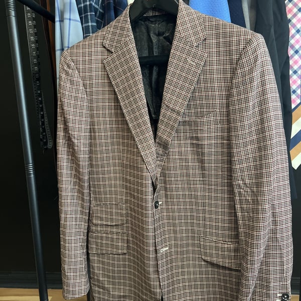 Custom Tailored by STITCHED in LV - Brown Plaid Two-Button Blazer 40S 