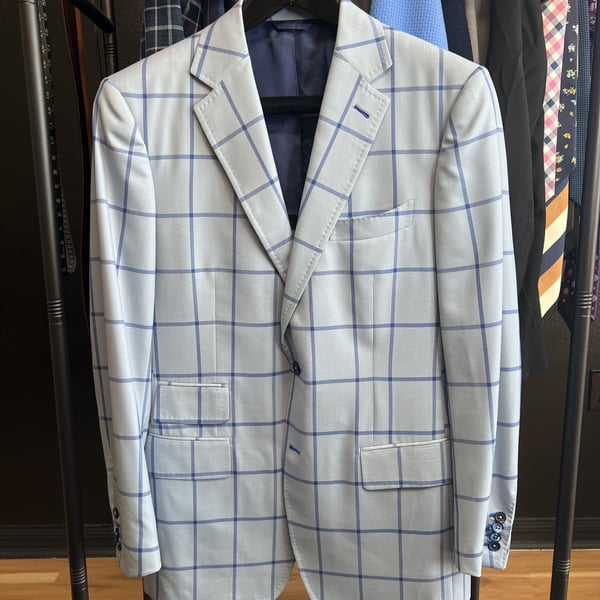 Custom Tailored by STITCHED in LV Light Blue Plaid Italian 40S Black Label  