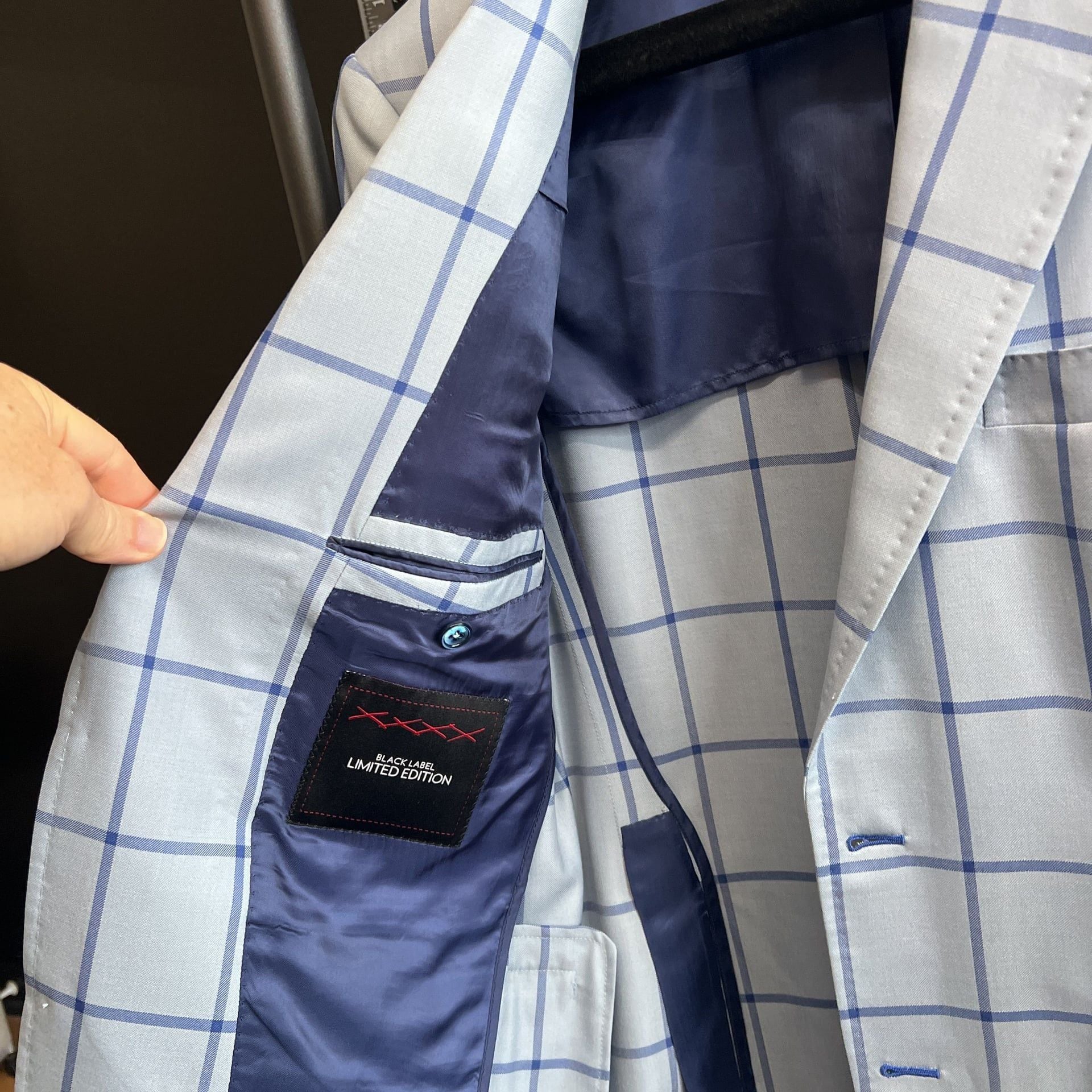 Custom Tailored by STITCHED in LV Light Blue Plaid Italian 40S Black Label 2