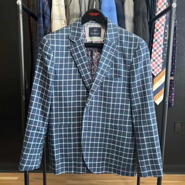 Tailorbyrd Men's Blue Windowpane Plaid Sport Coat Blazer 42S