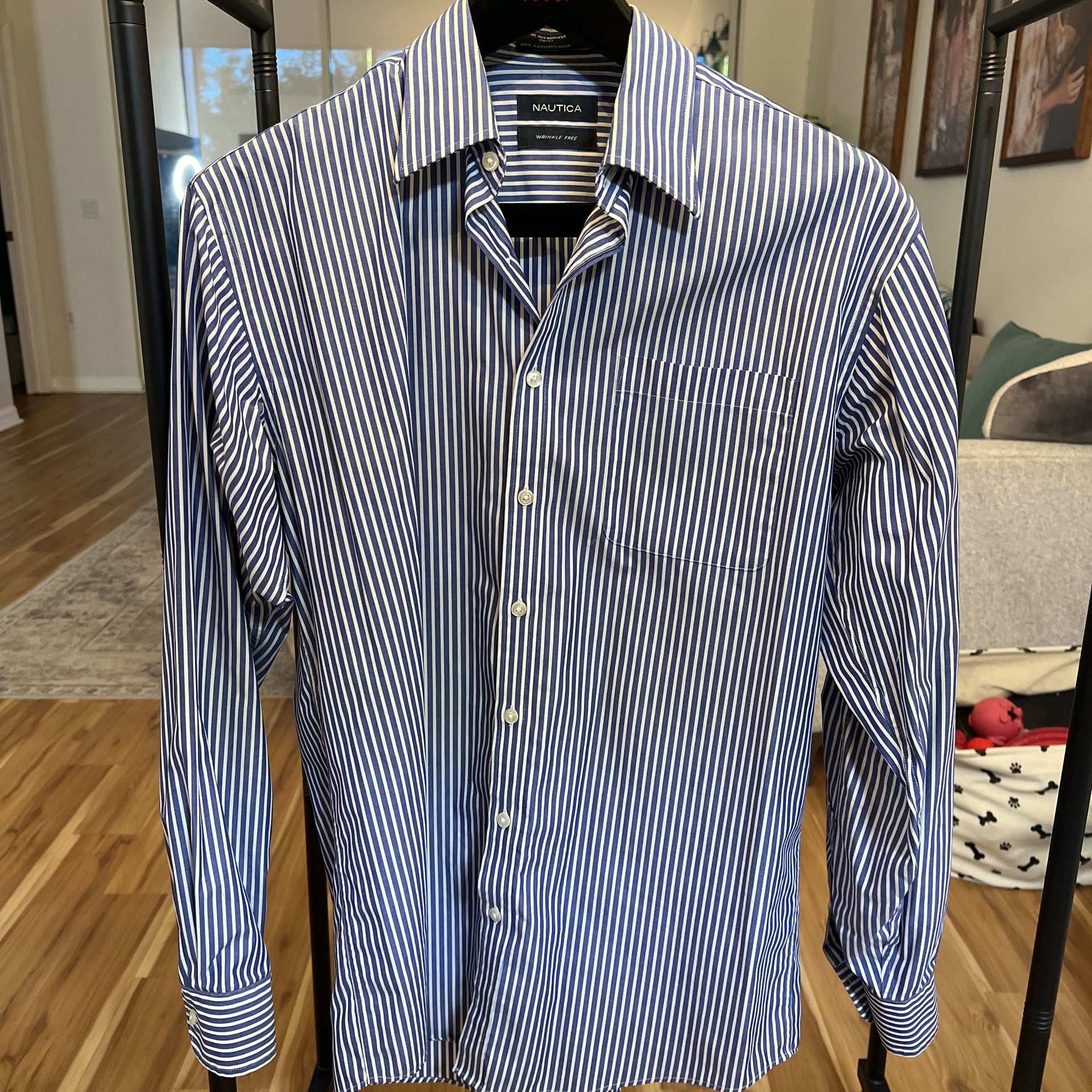 Nautica Men's Blue White Striped Long Sleeve Button Down Shirt 1