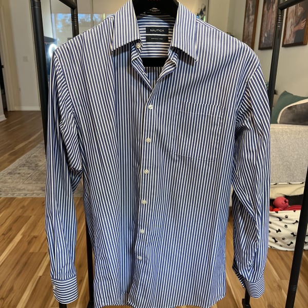 Nautica Men's Blue White Striped Long Sleeve Button Down Shirt