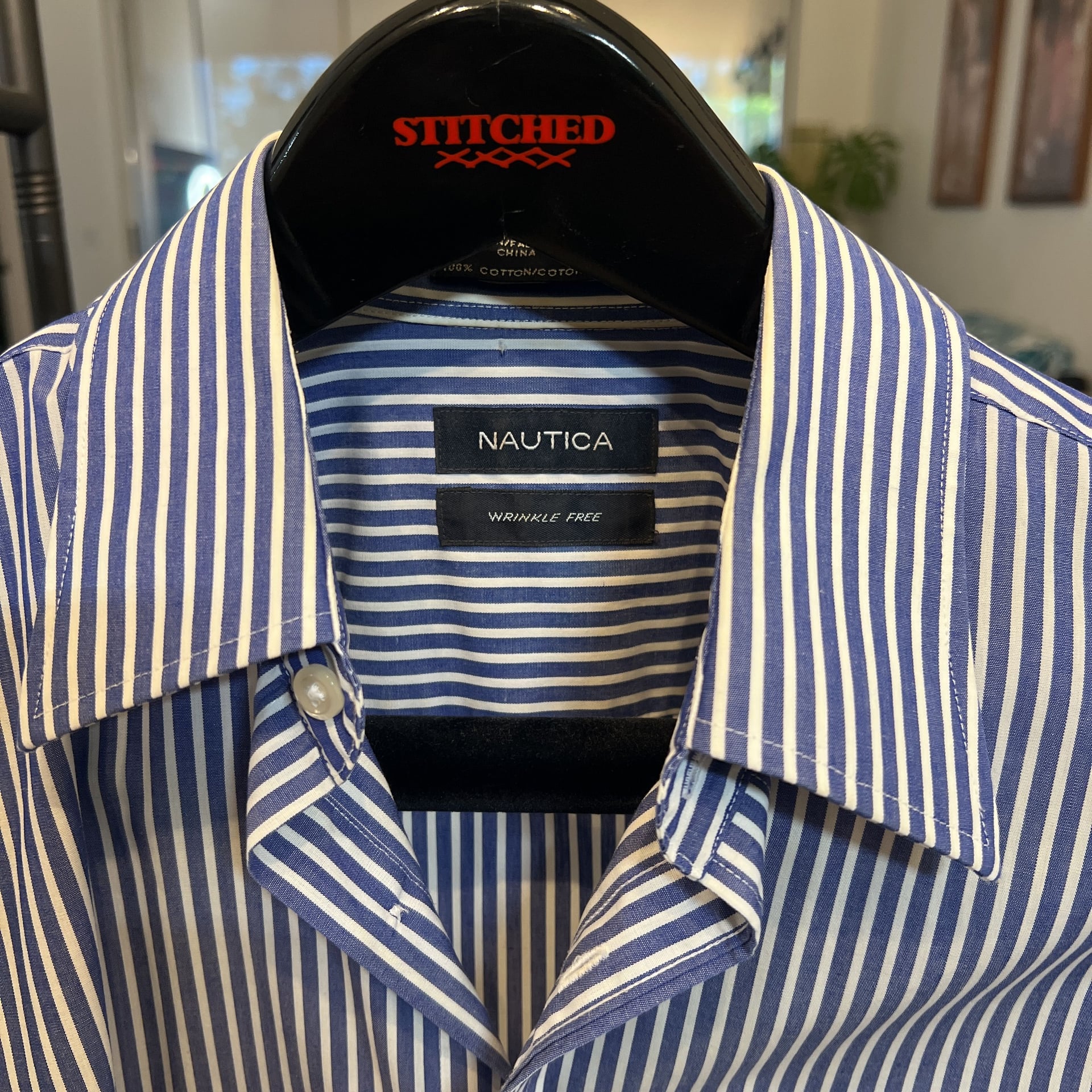 Nautica Men's Blue White Striped Long Sleeve Button Down Shirt 2