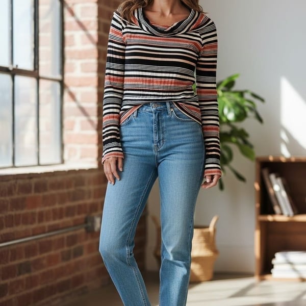 Free People Portland Stripe Off Shoulder Bell Sleeve Top