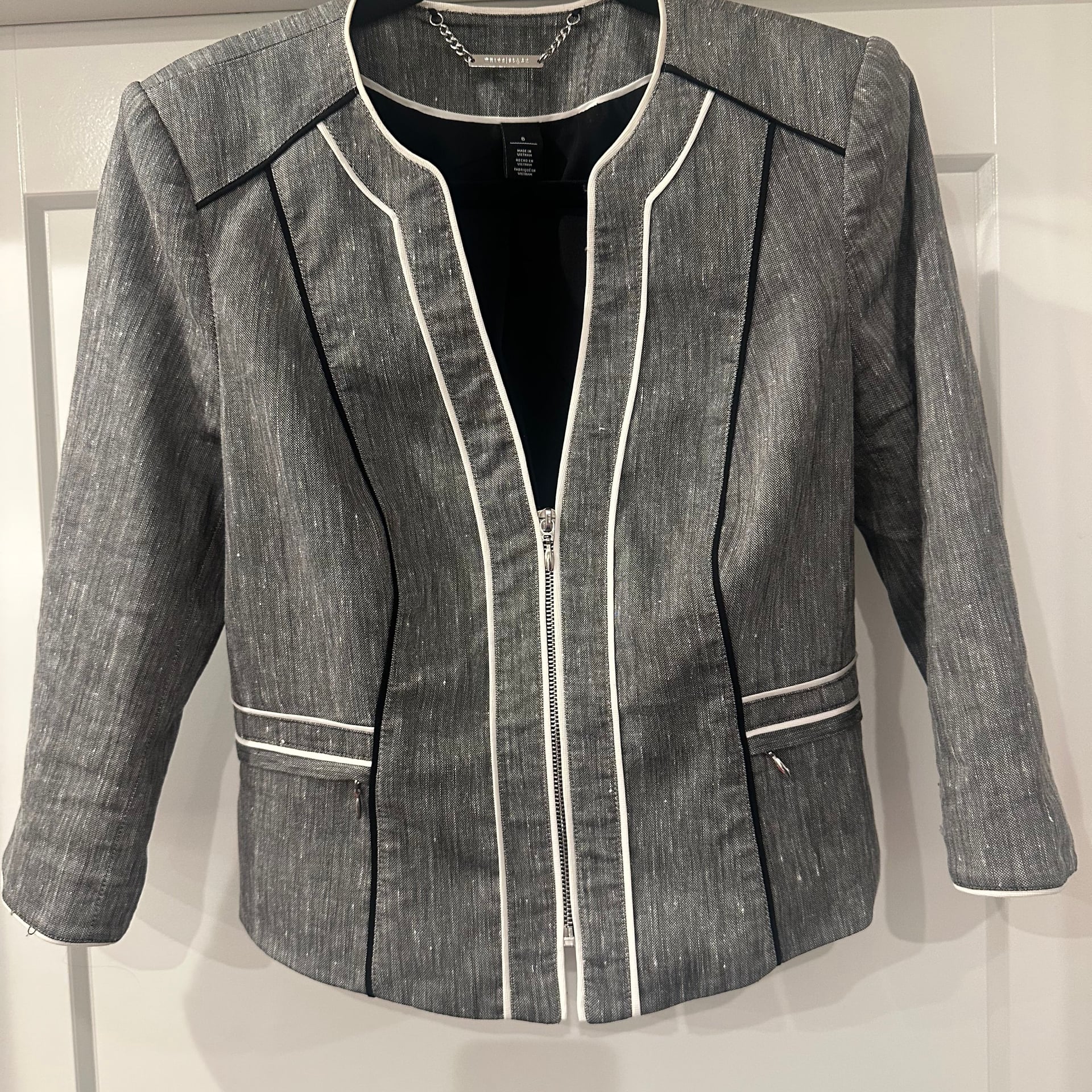 White House Black Market Heather Gray Zip Front Blazer Jacket 2