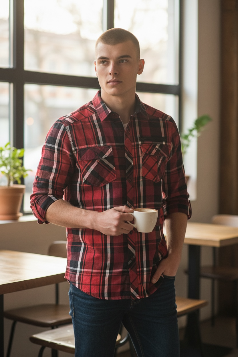 Eighty Eight Platinum Men's Red Black White Plaid Long Sleeve Button Up Shirt 2