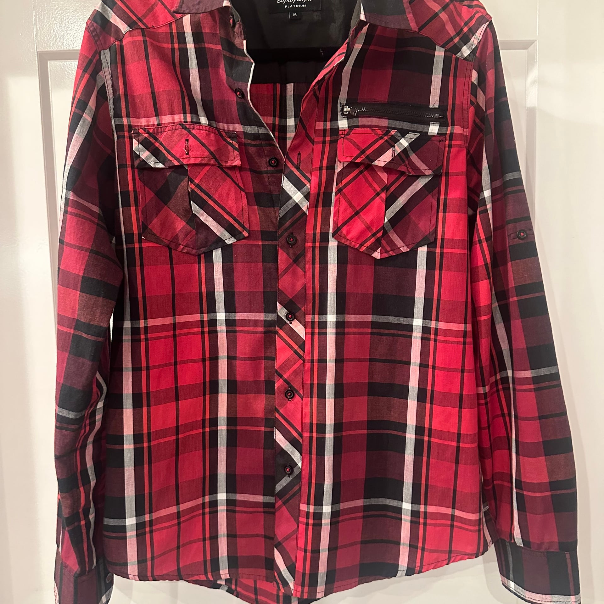 Eighty Eight Platinum Men's Red Black White Plaid Long Sleeve Button Up Shirt 3