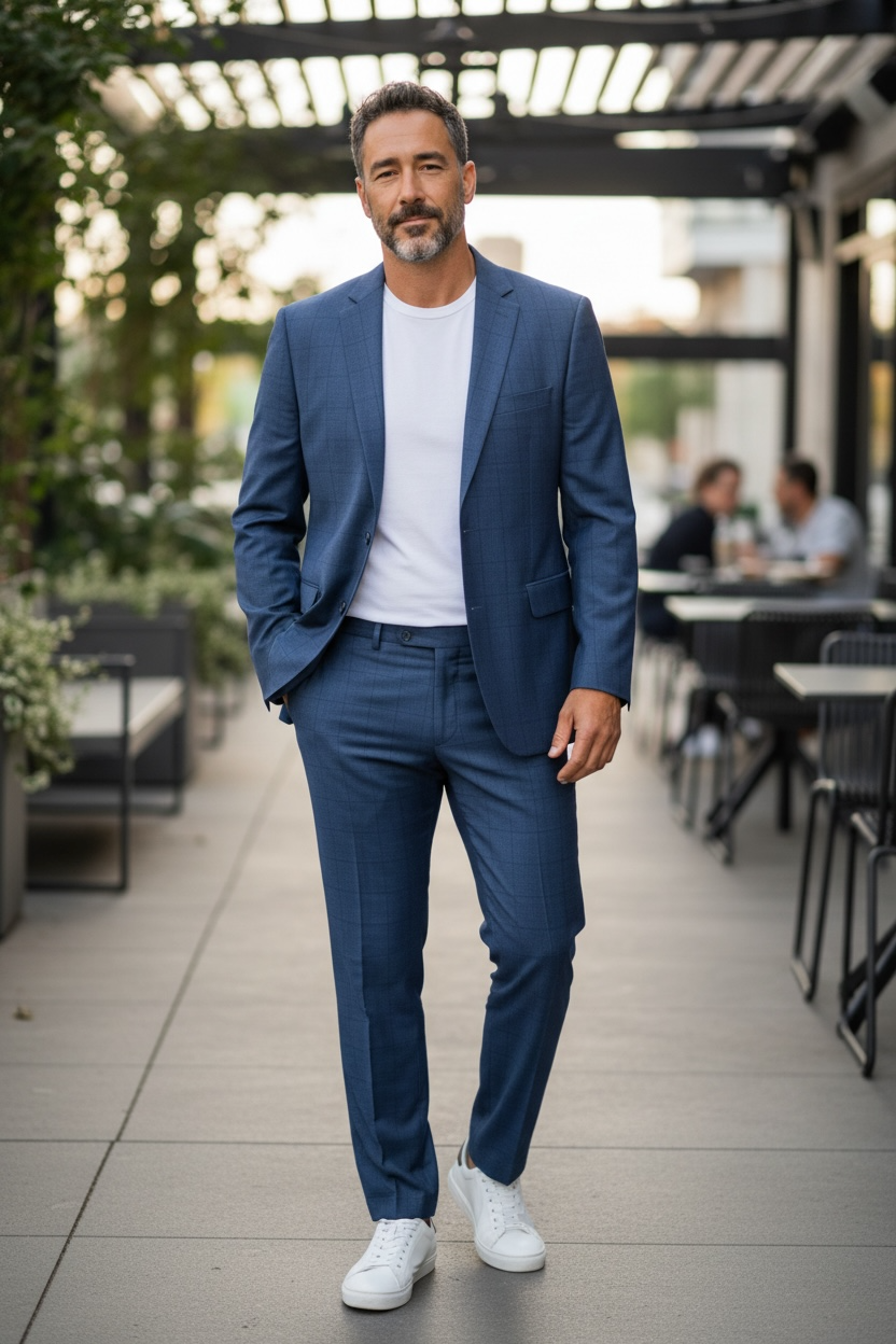 Alain dupetit blue Mirco-Check Two Button Suit birdseye blazer pants 40R 34 pant 1