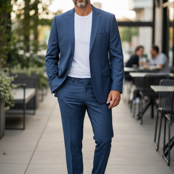 Alain dupetit blue Mirco-Check Two Button Suit birdseye blazer pants 40R 34 pant