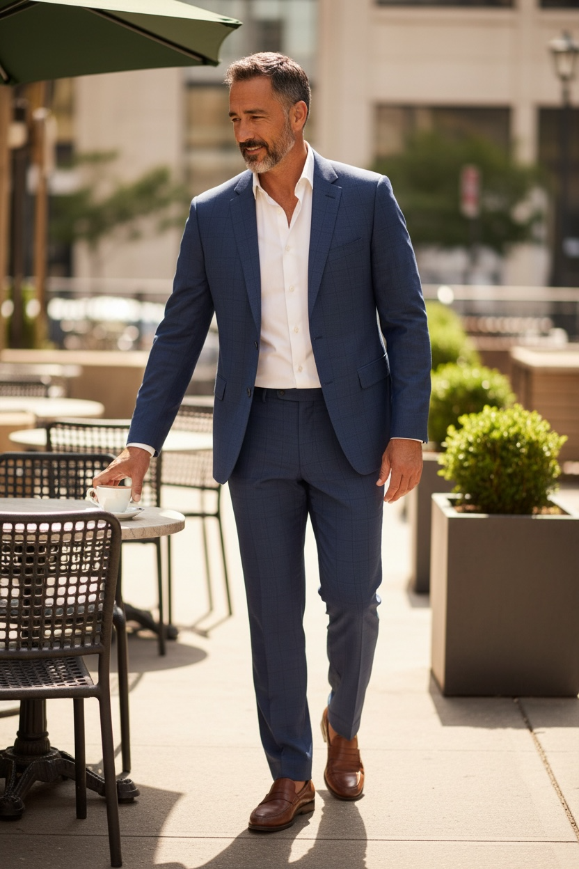 Alain dupetit blue Mirco-Check Two Button Suit birdseye blazer pants 40R 34 pant 2