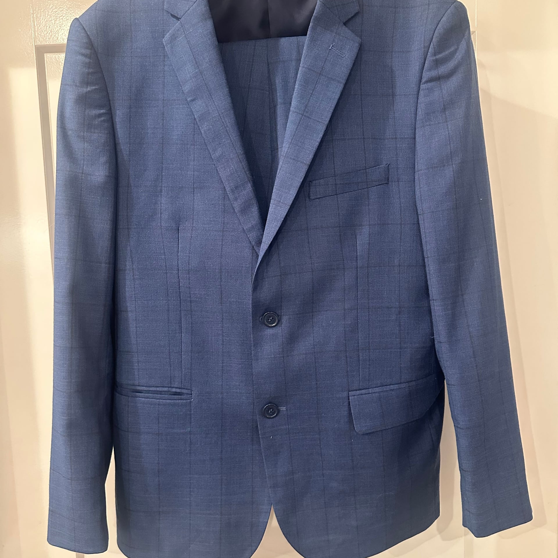 Alain dupetit blue Mirco-Check Two Button Suit birdseye blazer pants 40R 34 pant 3