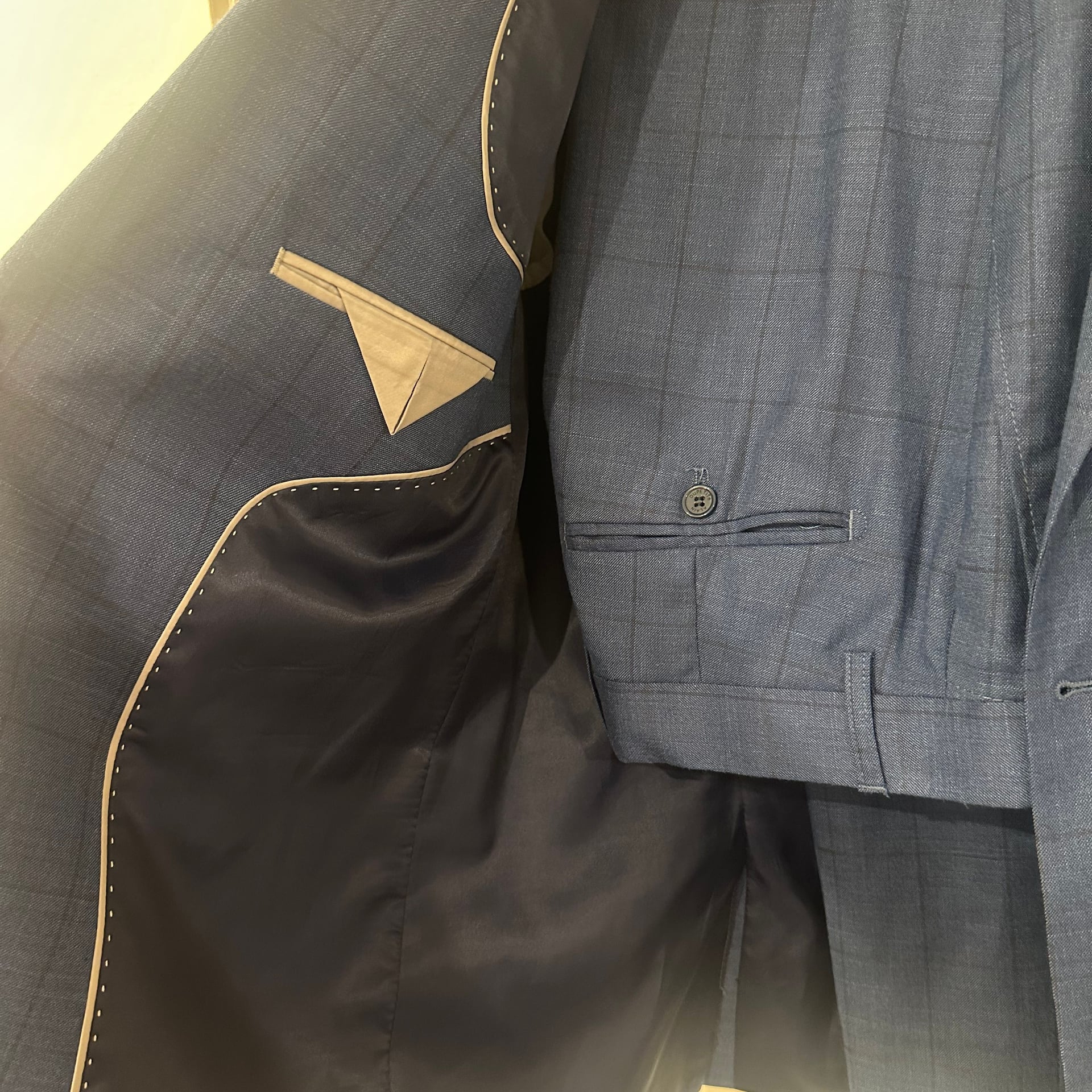 Alain dupetit blue Mirco-Check Two Button Suit birdseye blazer pants 40R 34 pant 4