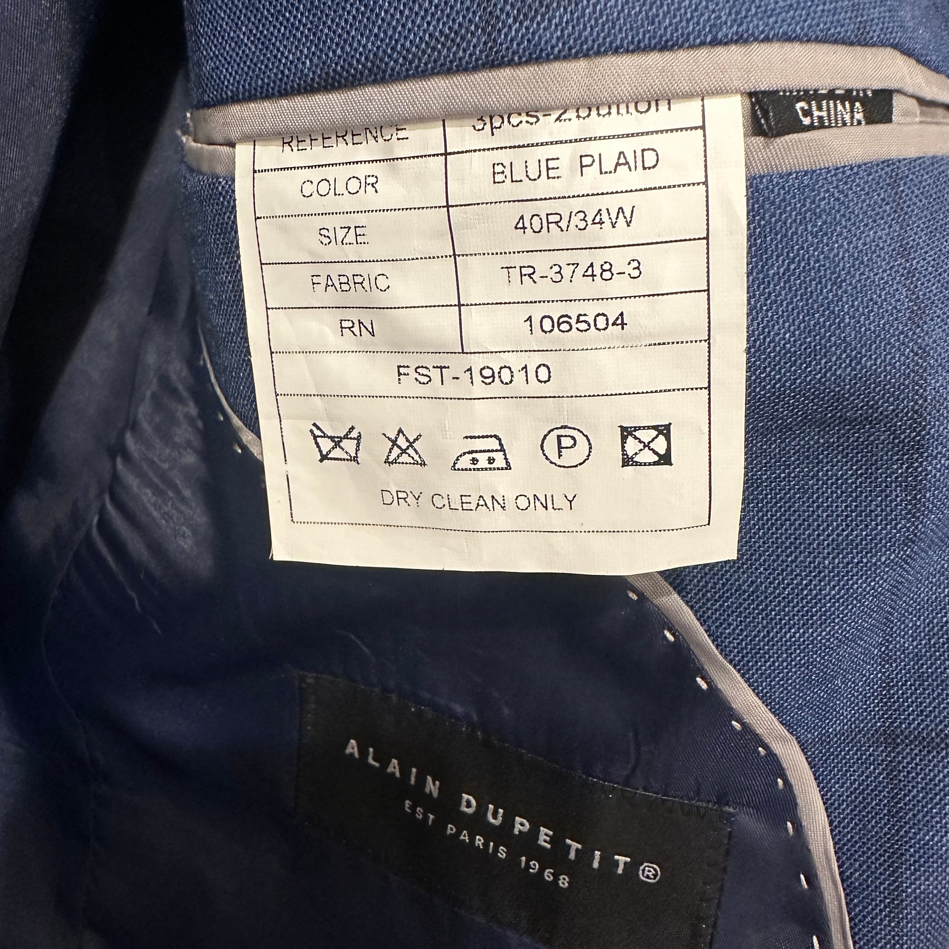 Alain dupetit blue Mirco-Check Two Button Suit birdseye blazer pants 40R 34 pant 6