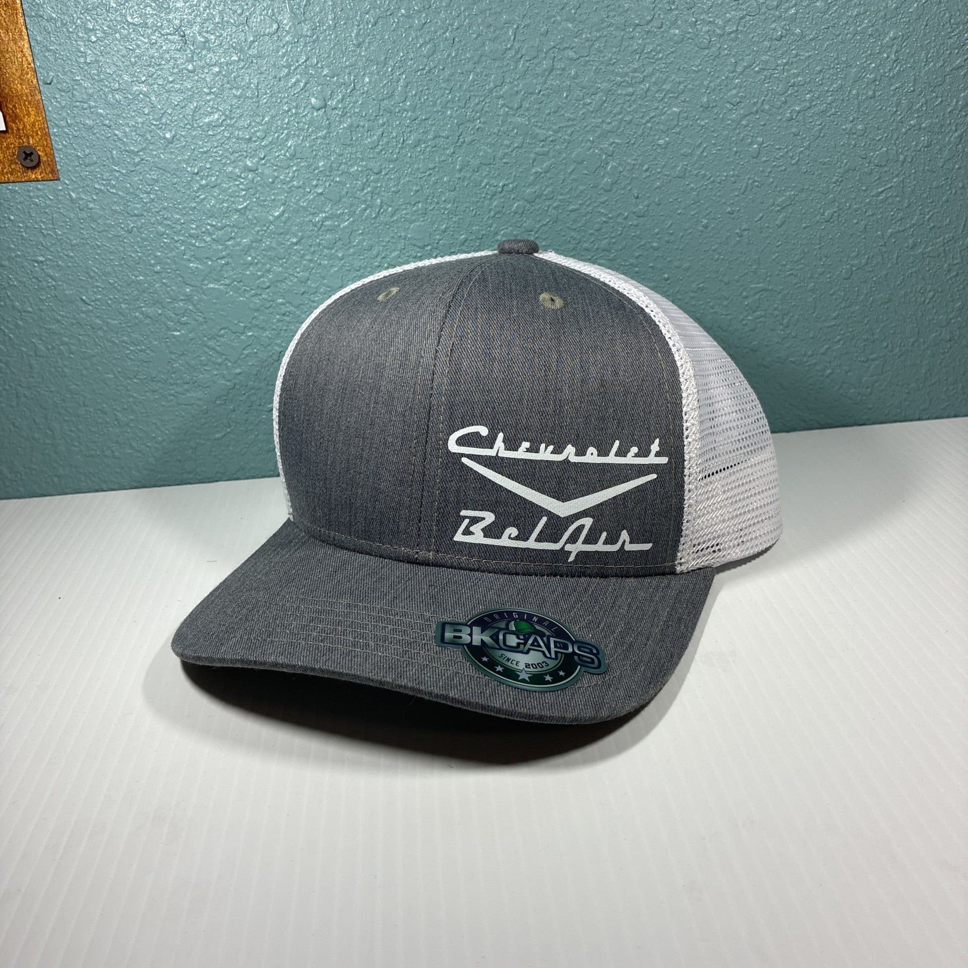 Chevrolet Bel Air BK Caps Heather White Mesh Trucker Hat Snapback 2
