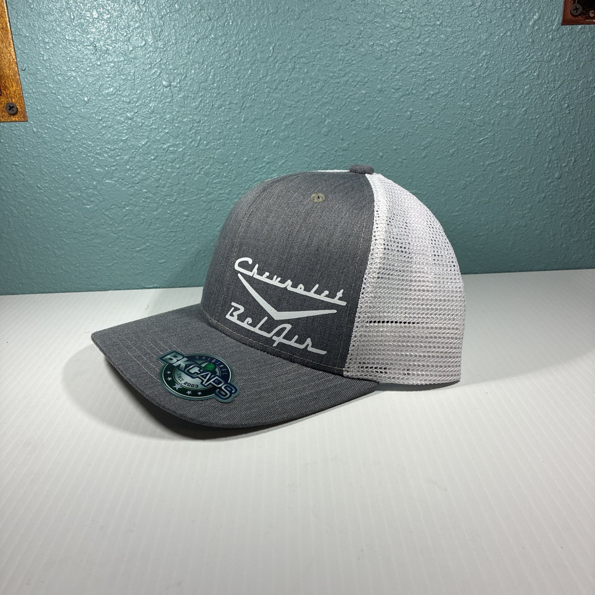 Chevrolet Bel Air BK Caps Heather White Mesh Trucker Hat Snapback 4