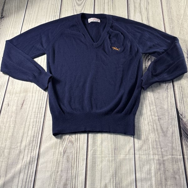 Vintage Lady Pickering V-Neck Horse Equestrian Sweater Size S Women’s Navy