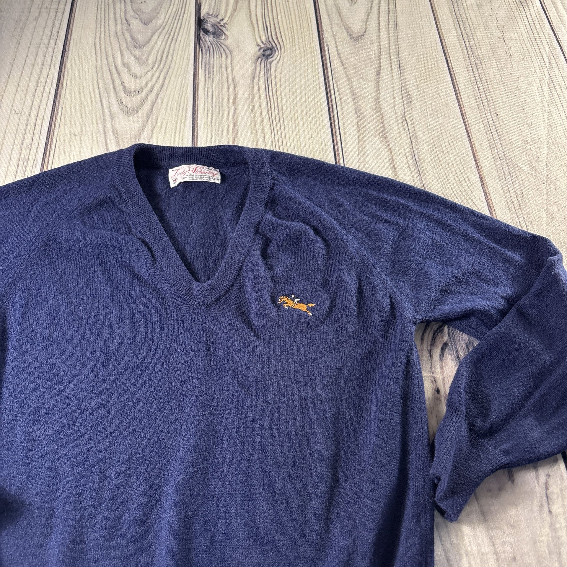 Vintage Lady Pickering V-Neck Horse Equestrian Sweater Size S Women’s Navy 3
