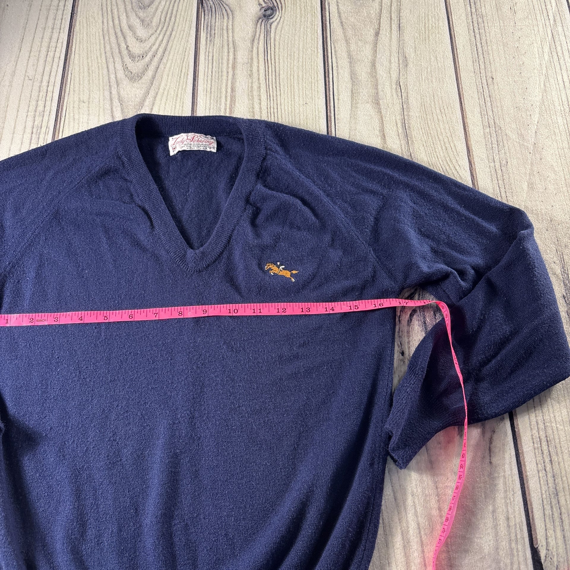 Vintage Lady Pickering V-Neck Horse Equestrian Sweater Size S Women’s Navy 4