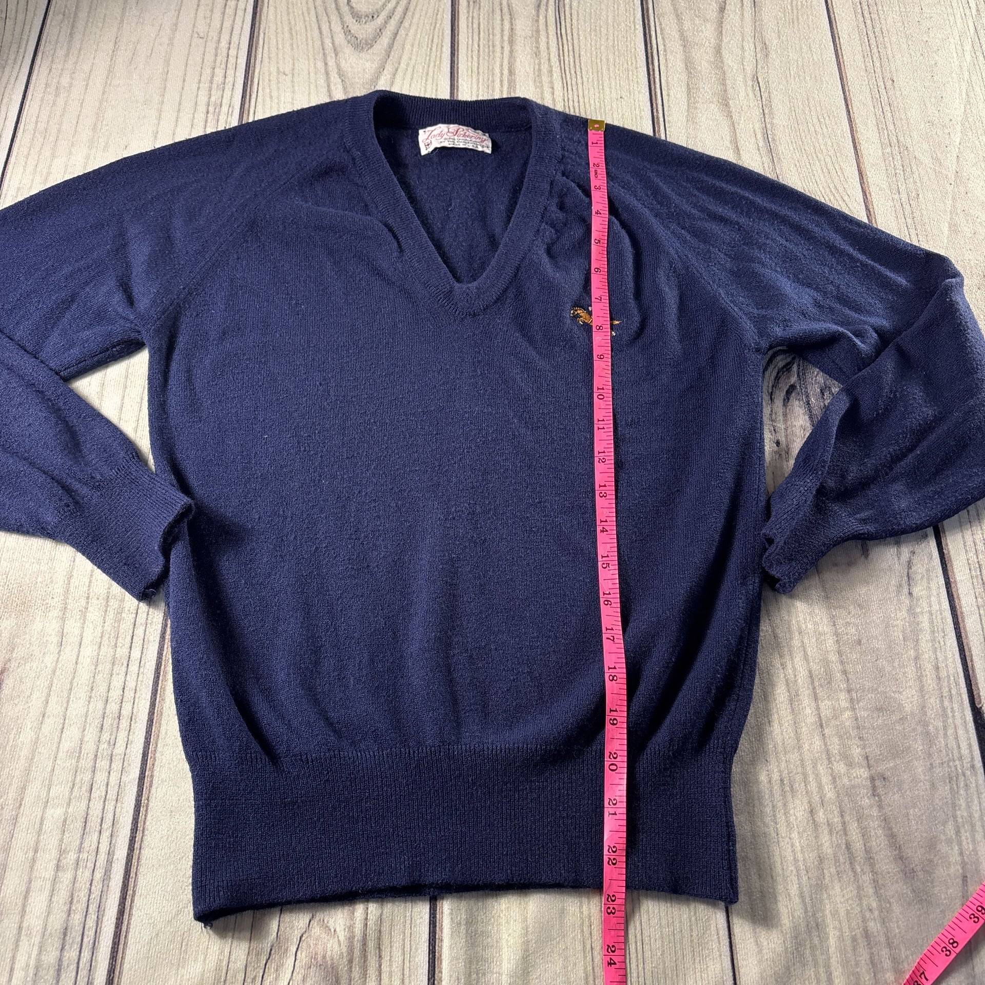 Vintage Lady Pickering V-Neck Horse Equestrian Sweater Size S Women’s Navy 5