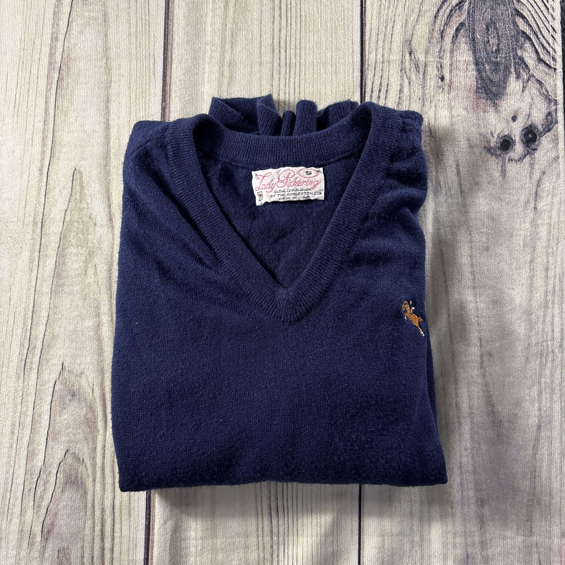 Vintage Lady Pickering V-Neck Horse Equestrian Sweater Size S Women’s Navy 7
