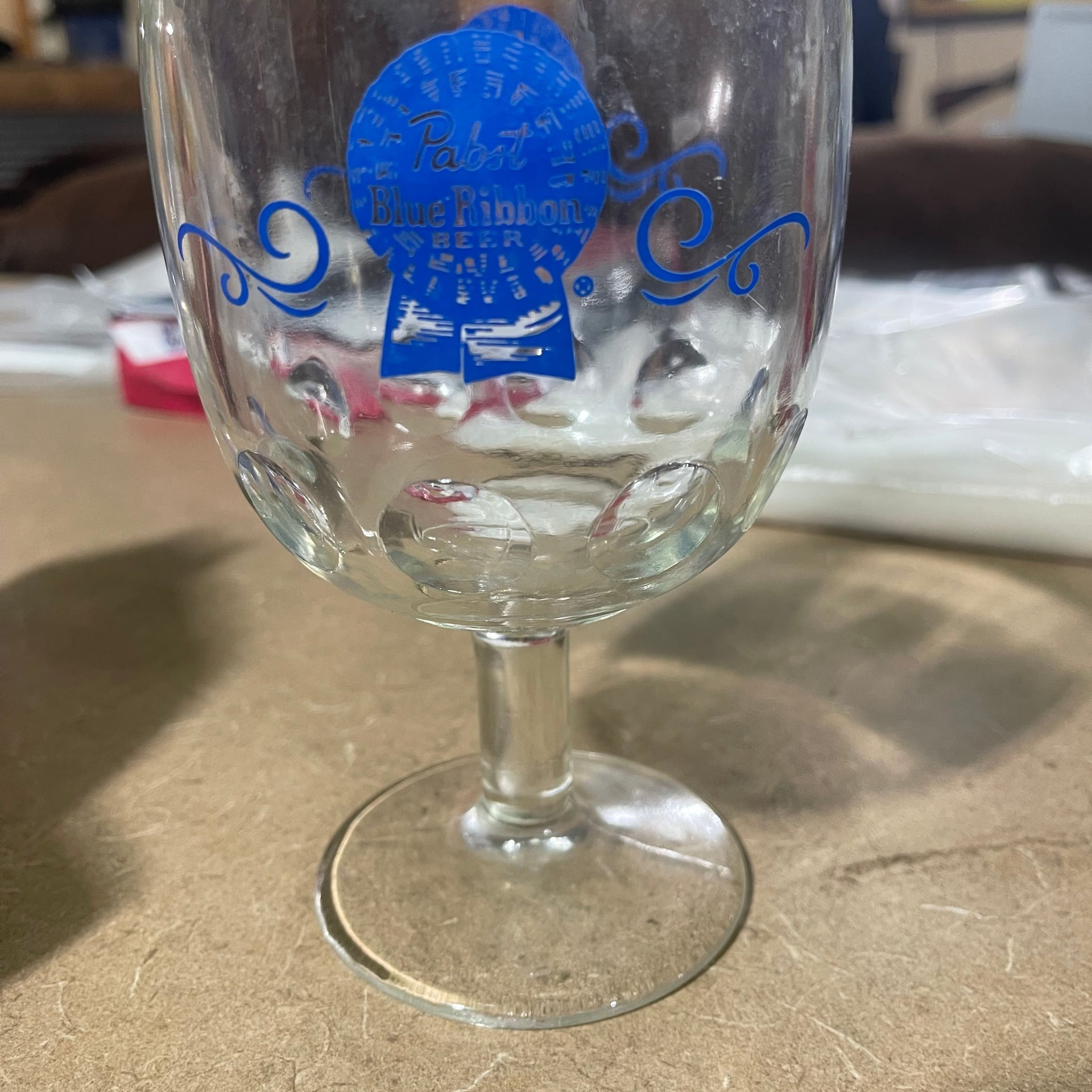 Vintage Pabst Blue Ribbon Beer Goblet Glass Dimpled Thumbprint 3