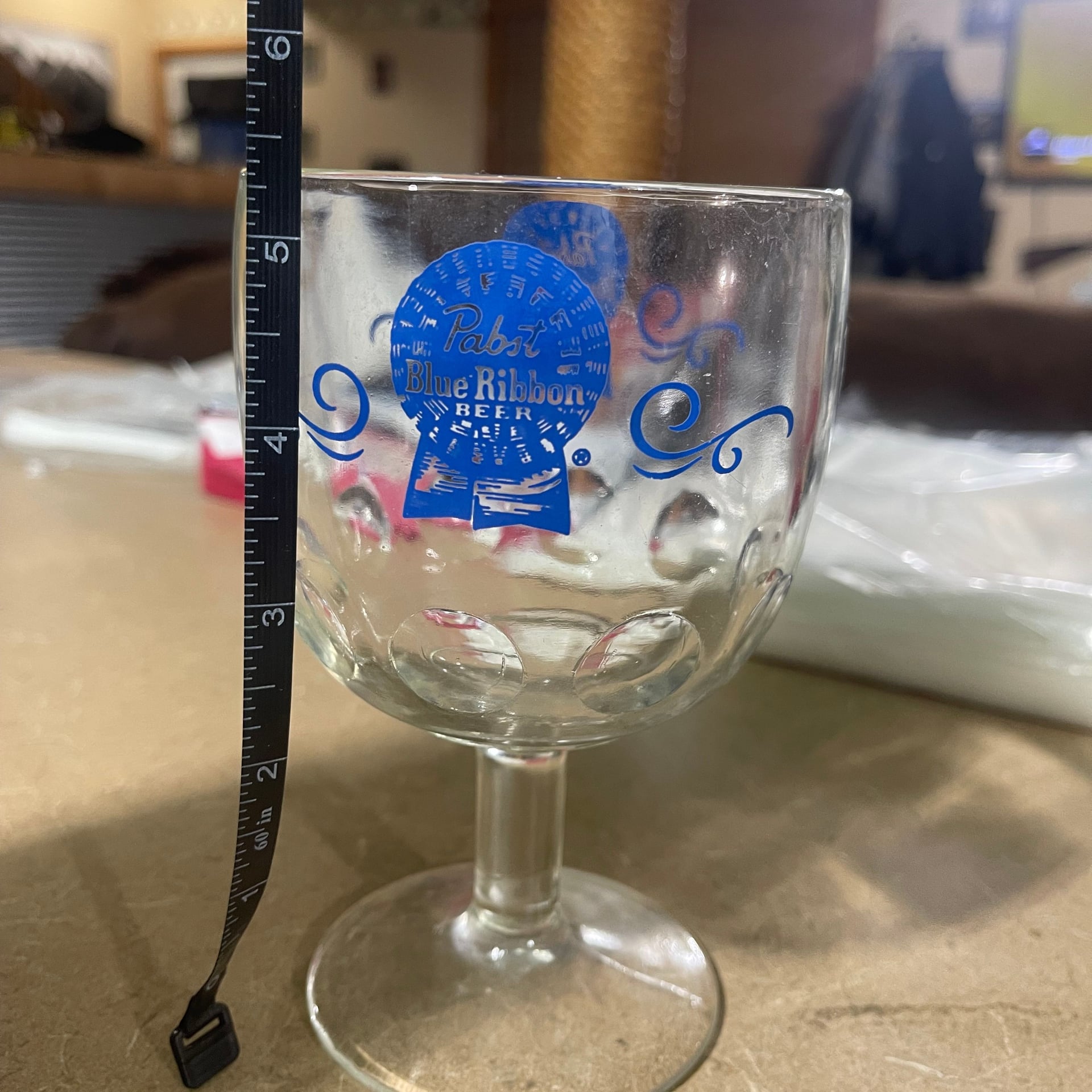 Vintage Pabst Blue Ribbon Beer Goblet Glass Dimpled Thumbprint 4